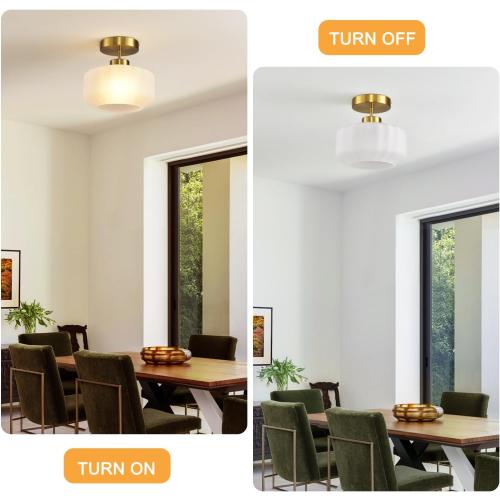 Industrial Gold Matte Light Fixtures Ceiling Mount, with Frosted Glass Shades Semi Flush Mount Ceiling Light, for Hallway Fixtures Kitchen, Foyer