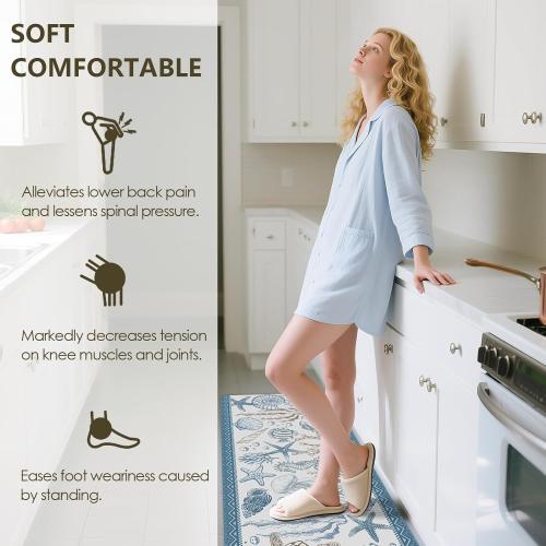 Coastal Rugs for Kitchen Floor, Beach Anti Fatigue Mats for Kitchen Floor Non Slip, 2PCS Rubber Ocean Coral Kitchen Mat, Washable Cushioned Runner Carpet for Sink Laundry 15.7×27.5  15.7×47 3.5mm