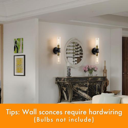 KSRYSZCQ Wall Sconces Set of Two Black and Gold Bathroom Wall Sconce with Clear Glass 15.75 Modern Wall Sconces for Bathroom Living Room Hallway Bedroom Kitchen