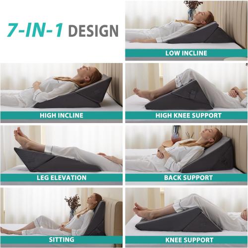 Bedluxe Wedge Pillow for Sleeping, Adjustable 9&12 Inch Foldable Bed Wedge Pillow Set, Orthopedic Memory Foam Triangle Pillows Wedge, 7-in-1 Elevated Pillows for Leg and Back Support, Velvet