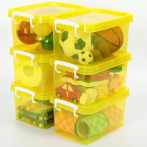 6 Pack 4 Quart Colorful Plastic Storage Bins with Lids Stackable Storage Bins with Latching Lids Handle Clear Colored Storage Organizer Bins for Home Office Pantry Containers(Yellow)