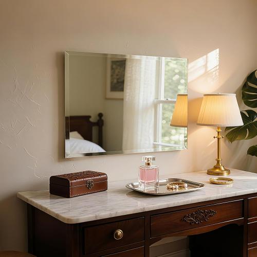 Rectangular Beveled Bathroom Mirrors, 28X48 inch Square Frameless Mirror, Rectangular Frameless Mirrors，Beveled Bathroom Mirror。