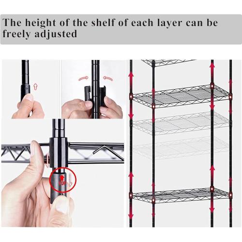 4 Tier Mini Fridge Shelf with Storage Over Mini Fridge Storage and Microwave Stand Height Adjustable Metal Storage Rack for Dorm Kitchen Office (Black