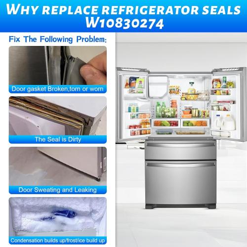 2 Pack Upgraded W10830274 Refrigerator French Door Gasket Replacement Compatible with Maytag Whirlpool Refrigerator Door Gasket Fridge Seal EAP11759518 W10443273 PS11759518 WRX735SDBM02 WRX735SDHZ10