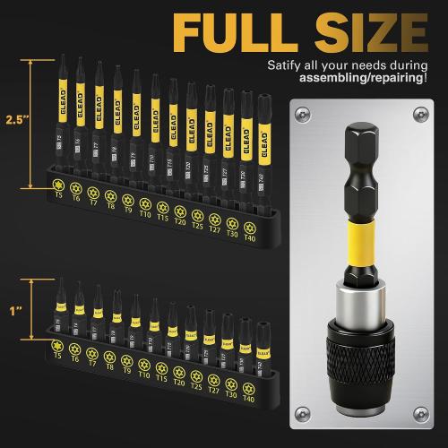 Tamper Proof Torx Bit Set, 25 Pieces T5-T40 Torx Security Bits Set, Torque Star Bits with 2.5 Magnetic Extension Bit Holder and Storage Box for Automotive, Electronics Repair