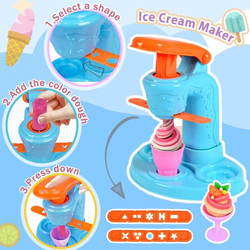 3 in 1 Color Dough Kitchen Creations Set, Ice Cream Spaghetti Burger Maker Machine, Art Crafts Food Modeling Toys, Accessories Tools Kit for Boys Girls Kids Toddlers Ages 3  (12 Colors Dough)