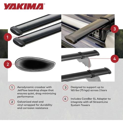 YAKIMA, CoreBar Aerodynamic Crossbars for Roof Rack Systems, Set of 2