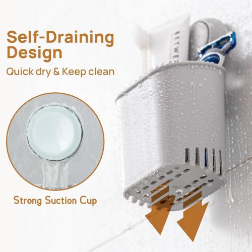 LEVERLOC Powerful Suction Cup Toothbrush Holders for Bathroom 2Pack, Gray