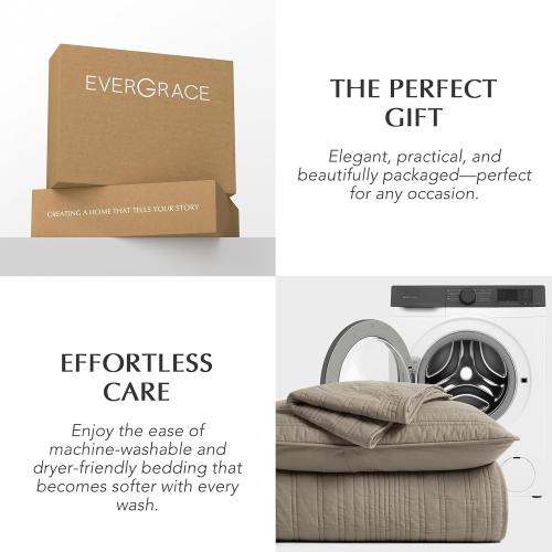 EVERGRACEHOME 100% Cotton Modern Lines Quilt Set King Size, Pre-Washed Soft Striped Coverlet Bedspread, 3 Piece Lightweight Bedding Set for All Season, with 2 Pillow Shams, Stone Taupe