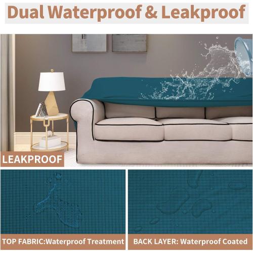 Easy-Going 100% Waterproof Couch Cover, Dual Waterproof Sofa Cover, Stretch Jacquard Sofa Slipcover, Leakproof Furniture Protector for Kids, Pets, Dog and Cat(Oversized Sofa, Peacock Blue)