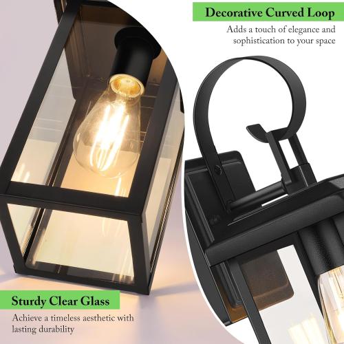 BesLowe 2-Pack 15” Outdoor Wall Light Fixtures, Black Modern Porch Sconces