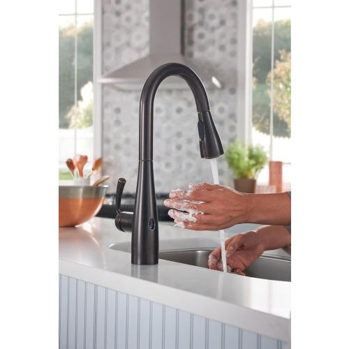 Moen Essie Mediterranean Bronze MotionSense Wave One-Handle Touchless Kitchen Faucet with Pulldown Sprayer and Soap Dispenser, 87014EWBRB