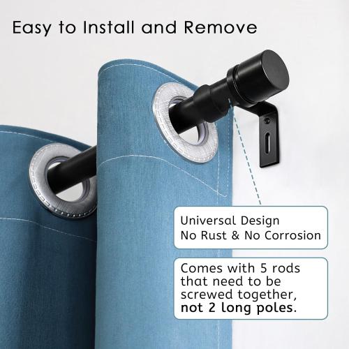 Byondeth Curtain Rods for Windows 16 to 88 Inches Adjustable Length 1 Inch Diameter Window Curtain Rod with Aluminium Finials, Black