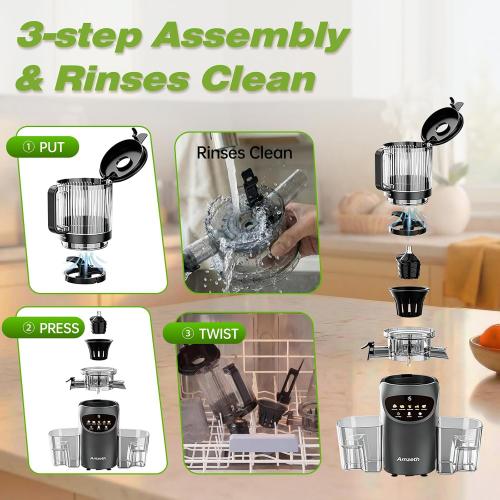 Juicer Machines with 6.5 Large Chute,4-in-1 Cold Press Juicer for Whole Vegetables Fruits,AC Motor,120oz Large Capacity, Makes Juice,Nut Milk & Sorbet,Premium Gray,Easy to Clean.(Advanced Space Gray)
