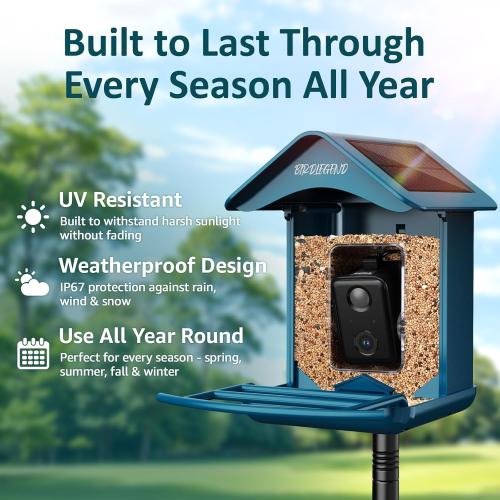 BIRDLEGEND® Bird Feeder with Camera Solar Powered, 2K Portrait Live Free AI Forever Instant Arrival Alerts with 64GB Card, Smart Camera Birds Feeders Wireless Outdoor Gift for Bird Lover, 2.4G WiFi