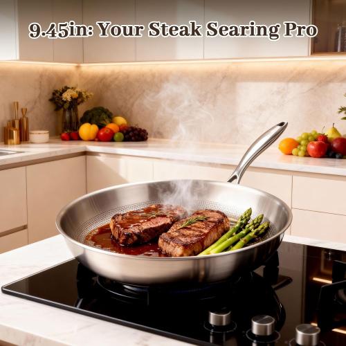 9.45 Inch Titanium Pan,99.6% Titanium Frying Pan for Cooking Healthy Non-Toxic Cookware with Lid Plateful Pan for Even Heating, Induction Compatible, Oven & Broiler Safe
