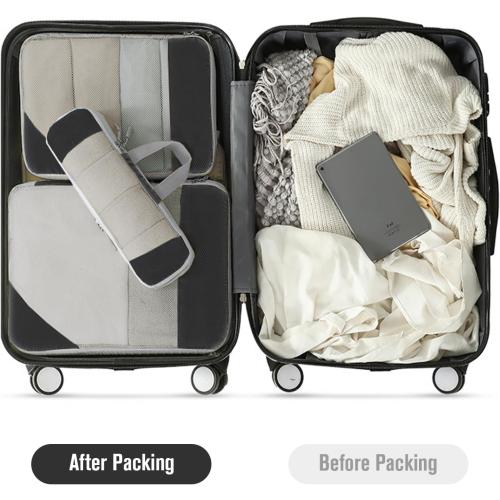 WOOMADA Compression Packing Cubes for Suitcases Travel Essentials 6 Set Rectangle Mesh Expandable Travel Bags Organizer for Luggage