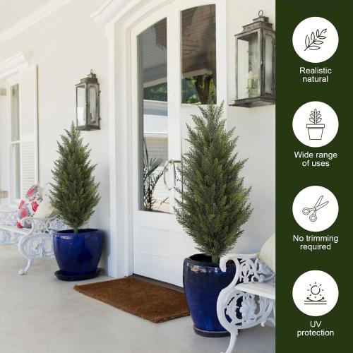 3.6FT Fake Topiary Trees Artificial Outdoor 2 Pcs UV Resistant Shrubs | Faux Cedar Tree for Outdoor Patio, Porch, Garden Indoor Planters Home Decoration