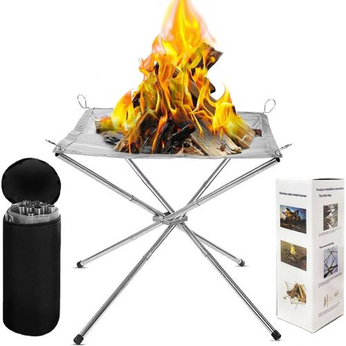 22 Inch Portable Outdoor Fire Pit with Carrying Bag,Foldable Stainless Steel Mesh Fireplace Wood Burning Collapsible Fireplace for Camping Outdoor Hiking BBQ Picnic