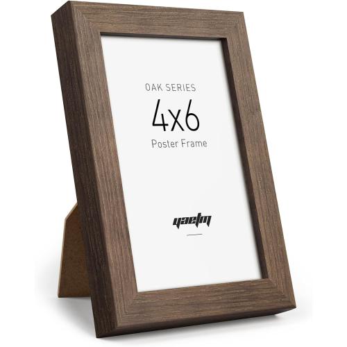 Yaetm 4x6 Picture Frame with Tempered Glass - Brown Walnut, Rustic Solid Wood Frame 4 x 6 for Photo & Art Print, Display on Tabletop or Wall Horizontally and Vertically (3 Pack, Walnut)