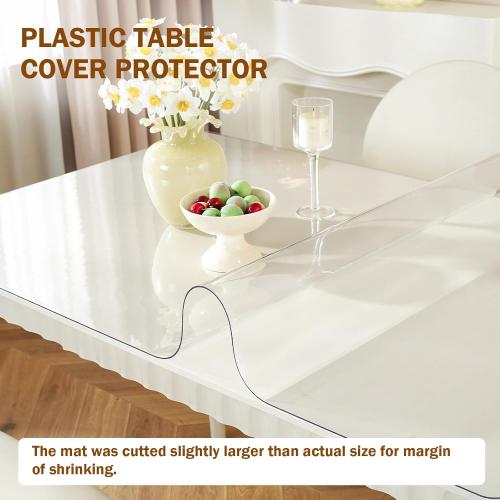 Clear Royhom Clear Table Cover Protector 36 x 60 Inch, 1.5mm Thick Plastic Table Cover, Waterproof, Easy to Clean, Transparent PVC Desk Protector Mat for Dresser, TV Cabinet, Dining Room