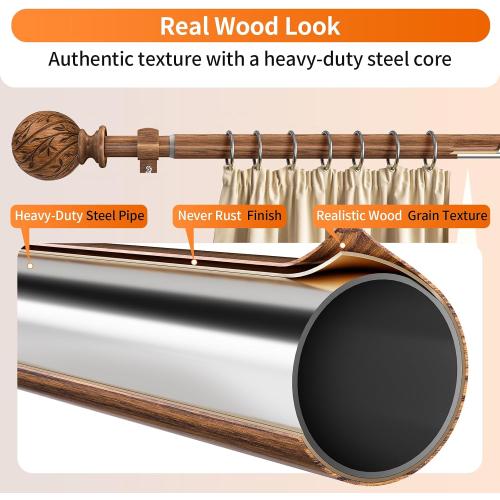 Wood Curtain Rods for Windows 18-45 Adjustable Window Treatment Rods