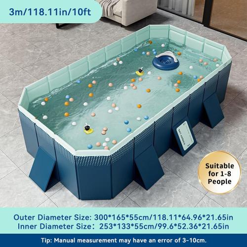 Foldable Swimming Pool, Rectangular Above Ground Swimming Pool for Outdoor Family Square Pool with Drain Plug and Drain Hole, Easy to Assemble, Pool for Backyard Dog Pools (3m)