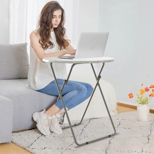 TV Tray Table, Round Folding Table, Foldable Snack Tray for Eating, Small Folding Table Set of 2, Dinner Table for Couch, Living Room, Small Space (White Marble, 2Pcs)