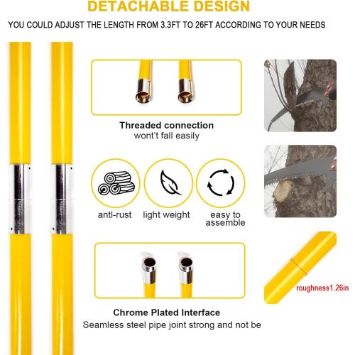 30 Feet Tree Pole Pruner, Durable Tree Trimmers Handle, Manual Branches Trimmer for Garden Tools Loppers Hand Pole Saws Extendable Height with Knives and Storage Pocket