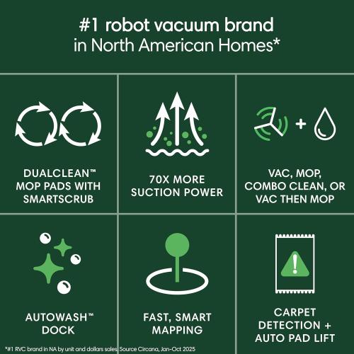 iRobot Roomba Plus 405 (G185) Combo Robot Vacuum & Mop with AutoWash Dock - Spinning Mop Pads, Self-Empties, Pad Washing & Drying, Self-Cleaning, Pad-Lift, LiDAR Navigation