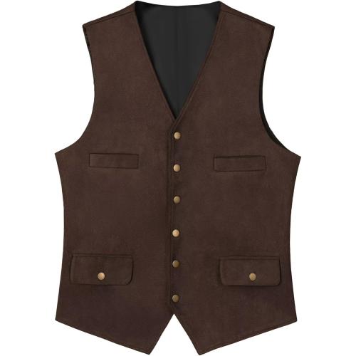 Size/m color brown Men's Suede Leather Vest Retro Western Cowboy Waistcoat Casual Slim Fit Sleeveless Jacket