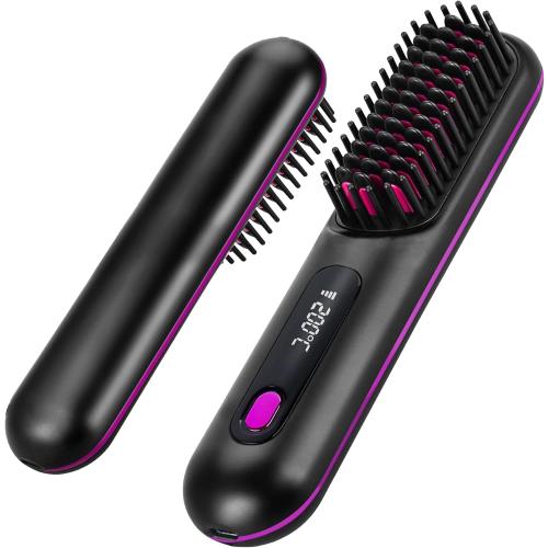 Go Brush Pro - 2026 Portable Straightener Brush for Travel, Cordless Hair Straightener Comb for Women (Black)