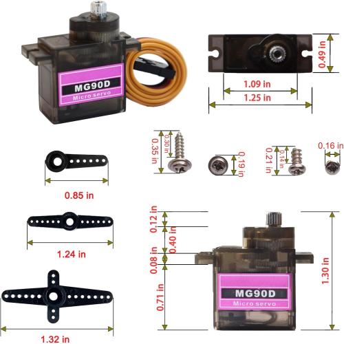 4Pcs MG90D 9g Digital Micro RC Servo Replace SG90, Full Metal Gear Mini Servos for Arduino DIY Project (360° Continuous Rotation)