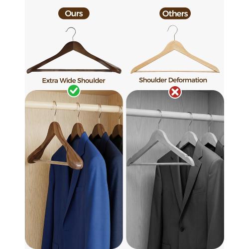 Premium Wooden Hangers 6-Pack – Wide Shoulder Non-Slip Design for Coats, Jackets & Suits | 360° Rotating Closet Organizers | Durable & Space-Saving (Vintage Wood)