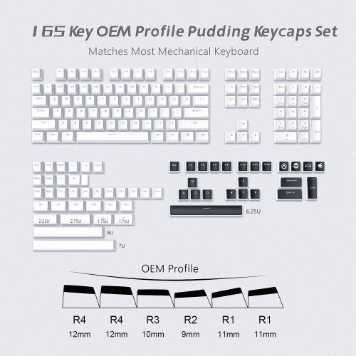 Womier Pudding Keycaps, PBT Shine Through Keycaps 165 Keys Set Custom Key caps Set OEM Profile, Universal Compatiability for 100%, 75%, 65%, 60% Keyboard-White