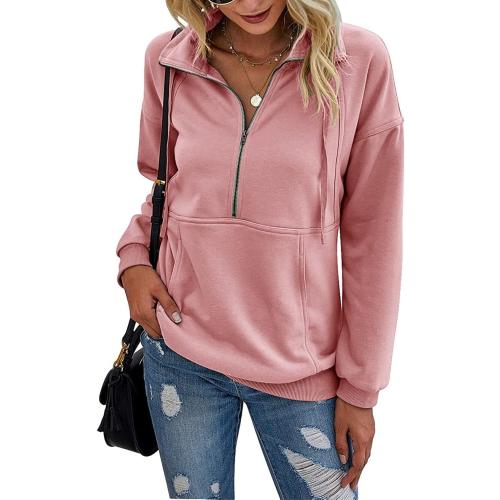 PRETTYGARDEN Women's Medium Casual Long Sleeve Lapel Zipper Sweatshirt Drawstring Loose Pullover Tops