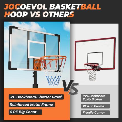 Basketball Hoop Outdoor Basketball Goal Portable Adjustable for Adults, Youth in Backyard, Driveway, Indoor, 44 Inch Pc Shatterproof Backboard, 2 Sand Bags and Portable Wheels