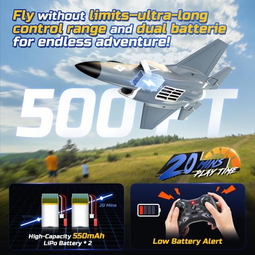 DEERC F35 4 Channel Brushless RC Plane for Adults Remote Control Airplane EDF Fighter Jet,2.4GHz 6-axis Gyro Stabilizer EPP RTF Hobby Glider Aircraft Plane Easy to Fly for Advance Player