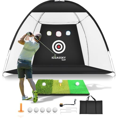 Black 10x7Ft Golf Net with Practice Mat,Golf Hitting Aid Nets 10x7FT for Backyard Driving Chipping Training Swing with Target Mat Balls for Outdoor Indoor,Gifts for Men Dad and Golfer