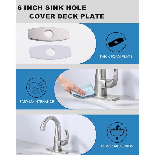 Bathroom Faucet Escutcheons Brushed Nickel: 6 Inch Sink Hole Cover - Non-Leakge Deck Plate For Bathroom Faucet - Solid Faucet Base Plate for 1 or 3 Hole Bathroom Vanity Basin - 4 Faucet Cover Plate