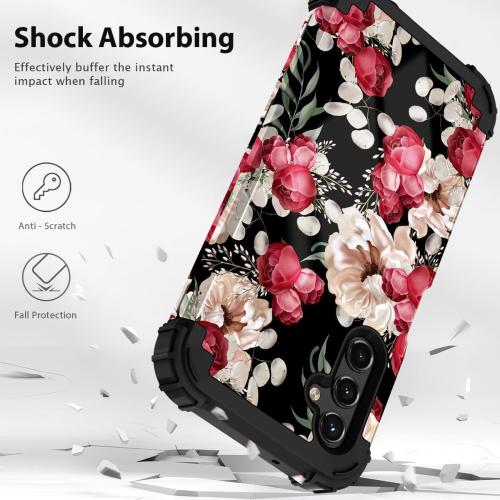 PIXIU Unique Flower Pattern Compatible with Samsung Galaxy A15 5G case, Heavy Duty Dual Layer Shockproof Full-Body Protective Sturdy Hybrid Cute Rugged Case for Women,Girls,Kids-Rose Floral