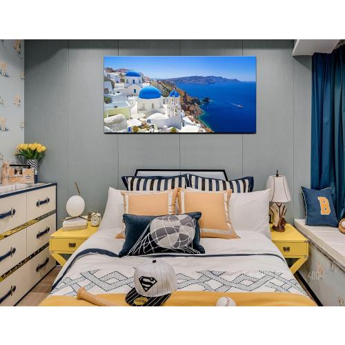 Size 24x48 Large Canvas Print Wall Art Santorini in Greece Painting Wall Decor, Blue Coastal Landscape Artwork Seascape Pictures for Living Room, Bedroom, Office Decoration - 24x48