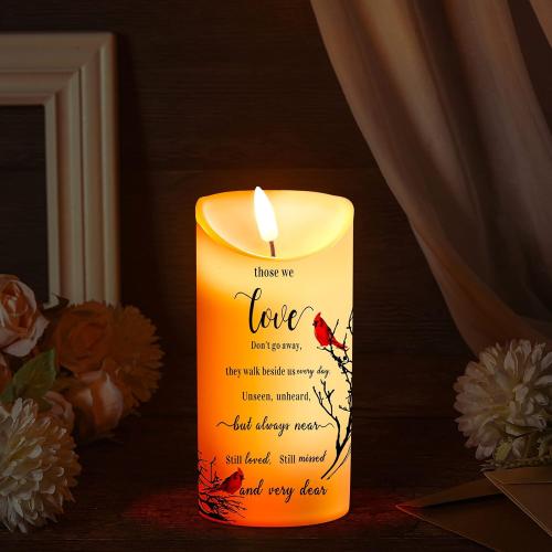 Memorial Candles Sympathy Gifts LED Flameless Cardinal Bereavement Candles for Loss of Loved One Sympathy Cardinal Gifts Battery Candle for Prayers(Simple Style)