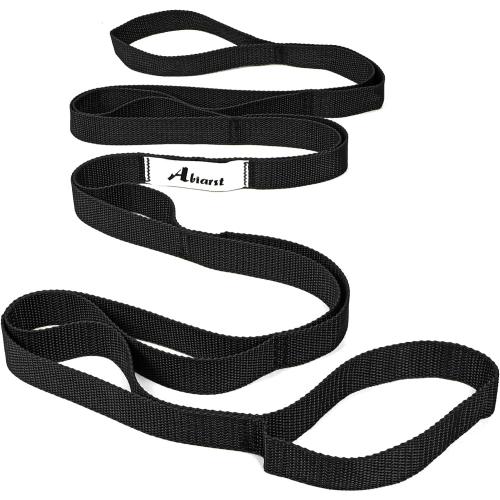 Abiarst Stretching Strap Yoga Straps for Physical Therapy, 10 Loops Non-Elastic Stretch Band for Pilates, Flexibility, Exercise and Gymnastics