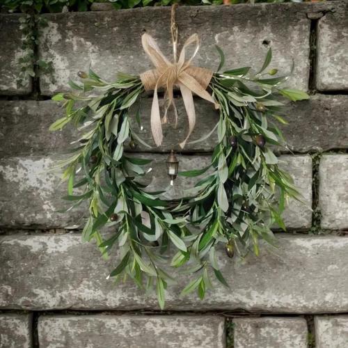 Olive Wreath, Artificial Olive Floral Teardrop Faux Green Olive Garland Fake Olive Easter Holiday with Bow Realistic Olive Home Wedding Arch Party Home Wall Garden Decorations (B)