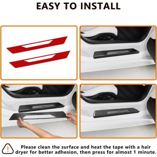 Real Carbon Fiber Inner Door Sill Protector Compatible with Corvette C8 2020-2025, Door Sill Plates Interior Decor Sticker Accessories