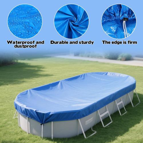 16x10 FT Oval Pool Cover for Above Ground Pools,Solar Oval Pool Cover Protector with Drawstring for Cold and UV Resistant,Dustproof -All-Weather Protection(Blue)
