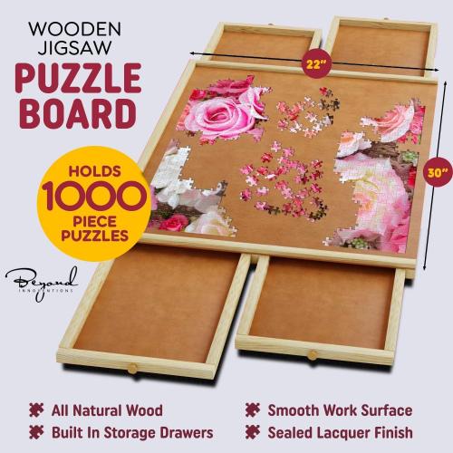 1000 Piece Rotating Puzzle Board with Drawers and Cover - 4 Drawers, Wooden Jigsaw Puzzle Table | 30” X 22”| Jigsaw Puzzle Board - Portable Puzzle Tables for Adults and Kids by Beyond Innoventions
