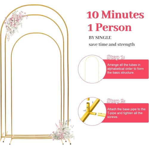 Arch Backdrop Stand - 3PCS (7.2ft, 6.6ft, 6ft) Upgraded Metal Arch Backdrop Stand - Easy to Set up Gold Wedding Arch Frames- for Weddings, Birthday Parties, Baby Showers, Family Gatherings