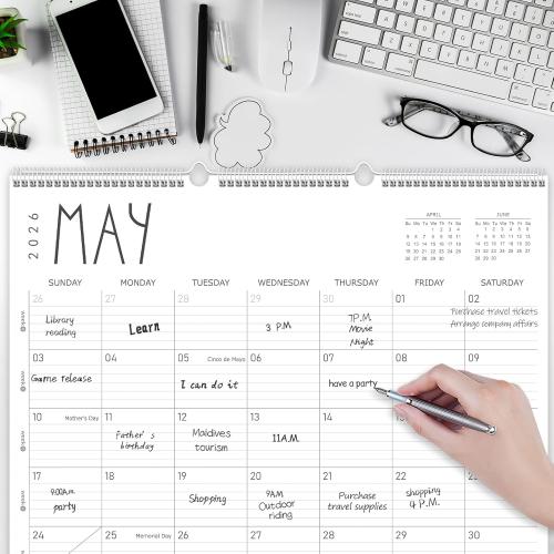 Guasslee Large Wall Calendar 2026, 12 Monthly Calendar from 2026 January-December 2026 Jumbo 22x17 Hanging Desk/Wall Planner with Spiral Bound for School Home Office Organizing